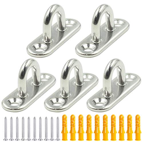 Hxchen M5 Eye Plate Marine Oval Buckle Fixed Plate Seat Rope Pull Ring Oval Door Buckle 304 Stainless Steel 1.8 Inch Length - (5 Pcs)