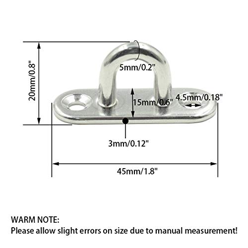 Hxchen M5 Eye Plate Marine Oval Buckle Fixed Plate Seat Rope Pull Ring Oval Door Buckle 304 Stainless Steel 1.8 Inch Length - (5 Pcs)