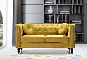 container furniture direct kittleson velvet chesterfield loveseat for living room, apartment or office, mid century modern diamond tufted couch with nailhead accent, 64.17", tuscan sun