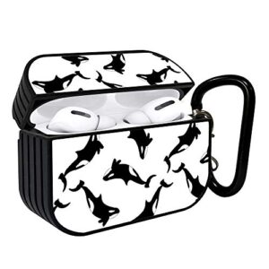 shockproof portable protective hard printing pattern cover case with carabiner compatible with airpods pro / orcas killer whale on white background