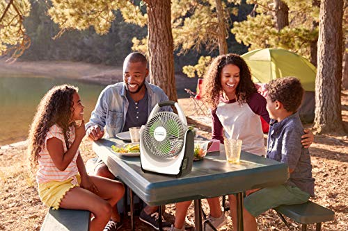 Lasko Portable Fan, 18V Lithium Ion Battery, Bonus Adapter for Electric Plug-in Use, Lasts up to 15 Hours, 5 Quiet Speeds, for Camping, Tailgating, Patio and Outdoor Use, 17", White, RB200