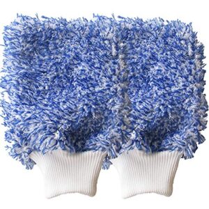 emoly new car wash mitt, 2 pack premium soft cyclone microfiber washing gloves, holds tons of sudsy water for effective washing, machine washable, lint free, scratch free - blue