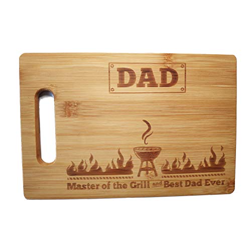 Laser Engraved Cutting Board Master of the Grill and Best Dad Ever Gift For father Birthday Gifts for Dad Personalized Cutting Board Gift Rectangle Bamboo Cutting Board (10.6 x 7 Rectangle)