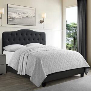 rosevera gabriel adjustable headboard bed with linen upholstery for bedroom, queen, dark gray