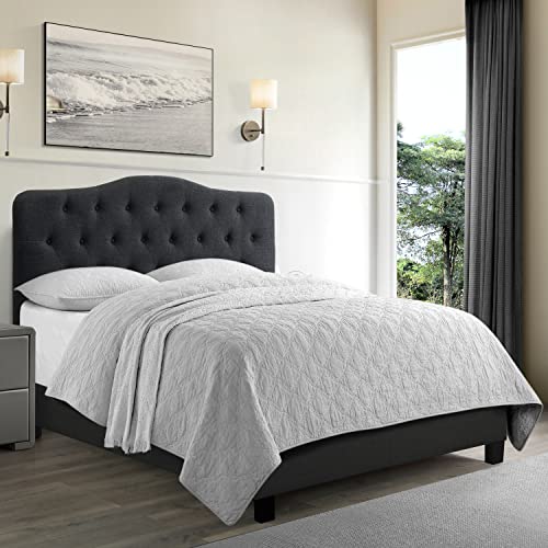 Rosevera Gabriel Adjustable Headboard Bed with Linen Upholstery for Bedroom, Queen, Dark Gray