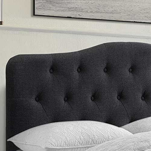 Rosevera Gabriel Adjustable Headboard Bed with Linen Upholstery for Bedroom, Queen, Dark Gray