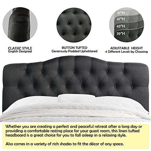 Rosevera Gabriel Adjustable Headboard Bed with Linen Upholstery for Bedroom, Queen, Dark Gray