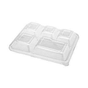 Restaurantware LIDS ONLY: Pulp Tek Lids For 5 Compartment Food Trays, 100 Dome Lids For Bagasse Lunch Trays - Food Trays Sold Separately, Airtight, Clear Plastic Lids For Disposable Cafeteria Trays