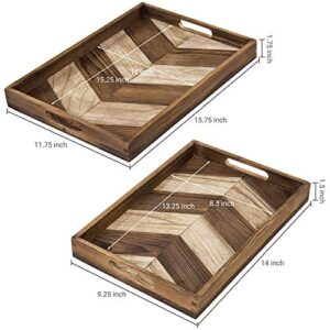 MyGift Large Wooden Nesting Breakfast Trays with Chevron Arrow Design - Burnt Brown Wood Snack Serving Tray with Cutout Handles, 2 Piece Set