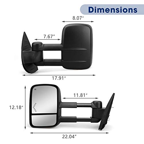 Towing Mirror for Silverado Sierra - Compatible with 2007-2014 Chevy Silverado GMC Sierra 1500 2500HD 3500HD with Power Glass LED Arrow Turn Signal Light Heated Extendable Side Mirror Pair Set