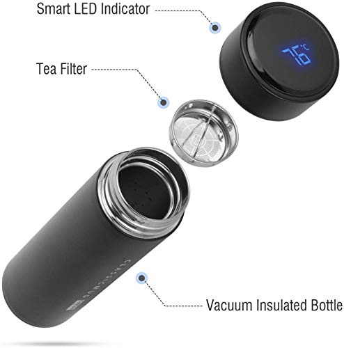 Smart Vacuum Flask Stainless Steel Water Bottle 15oz Thermos with LCD Touch Screen tempreture Display with Double Wall Vacuum Insulated Sweatproof Sport Design, Coffee Thermal Carafe