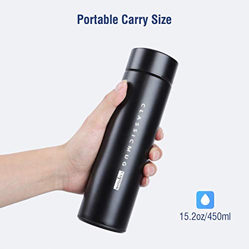 Smart Vacuum Flask Stainless Steel Water Bottle 15oz Thermos with LCD Touch Screen tempreture Display with Double Wall Vacuum Insulated Sweatproof Sport Design, Coffee Thermal Carafe