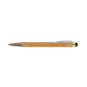 hat shark custom customized personalized bamboo laserable ballpoint pen with stylus - your text or name engraved (bamboo)