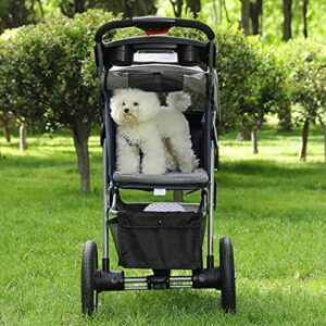 VIAGDO Premium Heavy Duty Pet Stroller for Small Medium Dogs & Cats, 3-Wheel Cat Stroller, Foldable Dog Stroller with Suspension System/Link Brake/One-Hand Fold, Max. Loading 55 LBS