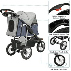 VIAGDO Premium Heavy Duty Pet Stroller for Small Medium Dogs & Cats, 3-Wheel Cat Stroller, Foldable Dog Stroller with Suspension System/Link Brake/One-Hand Fold, Max. Loading 55 LBS