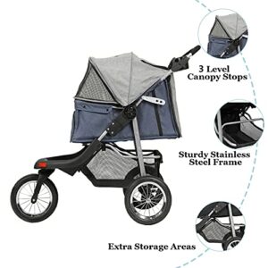 VIAGDO Premium Heavy Duty Pet Stroller for Small Medium Dogs & Cats, 3-Wheel Cat Stroller, Foldable Dog Stroller with Suspension System/Link Brake/One-Hand Fold, Max. Loading 55 LBS