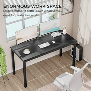 EUREKA ERGONOMIC 55 Inch Large Black Home Office Computer Desk, Simple Modern Long Sturdy Work Study Writing PC Gaming Table, for Adults Teens Kids Bedroom Kitchen Dinning Room with Metal Frame