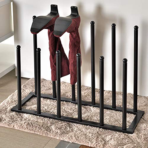 MyGift Modern Black Metal Boot Rack for Tall Boots Storage, Free Standing Entryway Walk-in-Closet Boot Organizer with 12 Long Posts, Holds 6 Pair