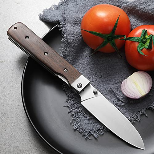 ZhengSheng 4.5" Folding Utility Knife 440A Stainless Steel Blade Natural Olive Handle Pocket Foldable Fruit knife peeling knife for Outdoor Camping Activities