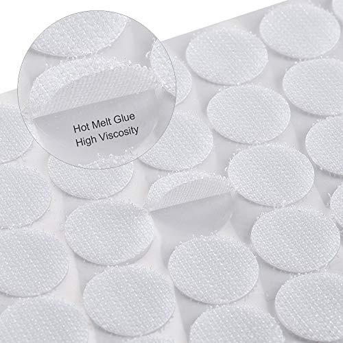 Self Adhesive Dots, 500Pcs(250 Pair Sets) 0.78 Inch / 20mm Diameter Hook and Loop Self Adhesive Dots Tape, Nylon Sticky Back Coins with High Viscocity Glue, Self Adhesive Hook and Loop Coin, White