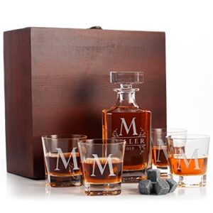 Personalized 5 pc Whiskey Decanter Set - 9 Design Options - Limited Edition, Custom Liquor Decanter | 25 Oz, 750ml Liquor Decanter w/ 4pcs Whiskey Glass Set #1