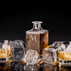 Personalized 5 pc Whiskey Decanter Set - 9 Design Options - Limited Edition, Custom Liquor Decanter | 25 Oz, 750ml Liquor Decanter w/ 4pcs Whiskey Glass Set #1