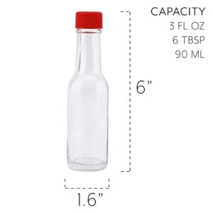 Cornucopia 3-Ounce Mini Hot Sauce Bottles (24-Pack); Little Sauce Bottles w/Red Caps, Dripper Inserts, and Black Shrink Bands