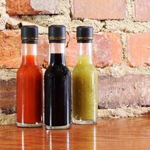Cornucopia 3-Ounce Mini Hot Sauce Bottles (24-Pack); Little Sauce Bottles w/Red Caps, Dripper Inserts, and Black Shrink Bands