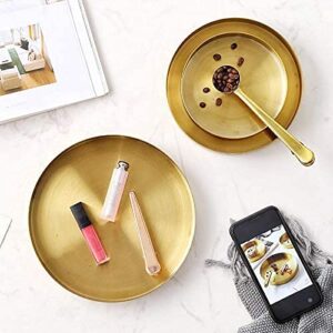 NEWCOMDIGI Gold Tray Decorative, Gold Serving Tray, Brass Tray, Decorative Tray for Jewelry, Makeup, Candle, Toiletry, Kitchen Tableware, Bar, Cafe(Gold(7.9inch))