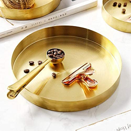 NEWCOMDIGI Gold Tray Decorative, Gold Serving Tray, Brass Tray, Decorative Tray for Jewelry, Makeup, Candle, Toiletry, Kitchen Tableware, Bar, Cafe(Gold(7.9inch))