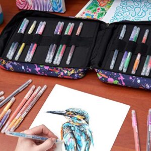 ARTEZA Pencil Case Organizer, 64 Elastic Slots, Paint Splatter Pattern, Large Capacity, Holds Up to 205 Pencils, Pens, and Markers