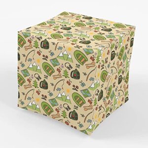 camping party birthday gift wrap paper - folded flat 30 x 20 inch - 3 sheets