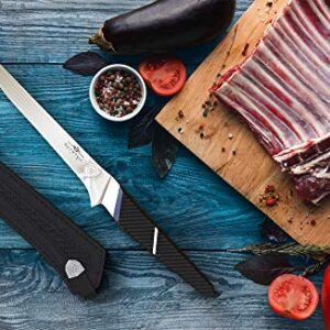 Dalstrong Boning Knife - 6 inch - Quantum 1 Series - Ultra-Sharp - American Forged BD1N-VX Hyper Steel - Carbon Fibre G10 Hybrid Handle - Premium Kitchen Knife - Leather Sheath