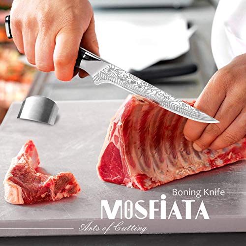 MOSFiATA 6" Boning Knife, Sharp Kitchen Cooking Knife with Finger Guard and Knife Sharpener, German High Carbon Stainless Steel EN1.4116 Chef’s Knife with Micarta Handle and Gift Box