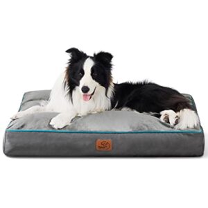 bedsure waterproof large dog bed - 4 inch thicken up to 80lbs large dog bed with washable cover, pet bed mat pillows, grey
