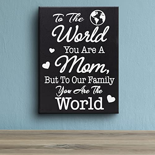 JennyGems Gifts for Mom, To The World You Are A Mom But To Our Family You Are The World Wooden Sign Shelf Decor and Wall Hanging, Mom Gifts, Made in USA
