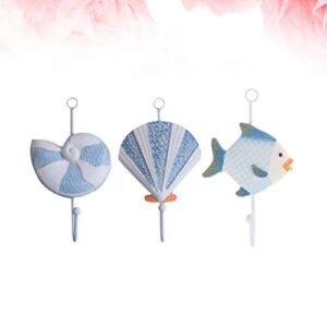 Heavy Duty Hangers 3pcs Decorative Hanging Hooks Conch Fish Shaped Wall Hooks Coat Key Towel Hooks Wall Hangers Mediterranean Beach Nautical Home Decoration Ornaments Shower Curtain Hooks