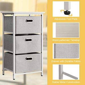 Giantex Vertical Dresser Storage W/ 3 Fabric Drawers,Easy Pull Fabric Bins,Steel Frame and Wood Top,3-Tier Organizer Tower Unit for Bedroom Hallway Entryway End Table (1, White)