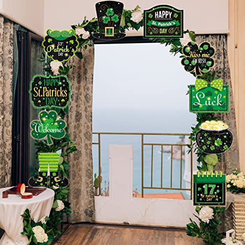 St. Patrick's Day Decoration Hanging Welcome Sign Banner 10 Pieces Leprechaun Hat Shamrock Sign for Saint Paddy's Hanging Decor