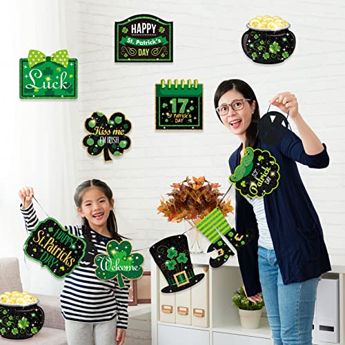 St. Patrick's Day Decoration Hanging Welcome Sign Banner 10 Pieces Leprechaun Hat Shamrock Sign for Saint Paddy's Hanging Decor