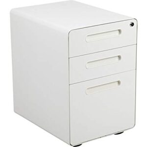 Flash Furniture Wren Ergonomic 3-Drawer Mobile Locking Filing Cabinet with Anti-Tilt Mechanism and Hanging Drawer for Legal & Letter Files, White