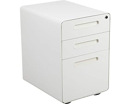 Flash Furniture Wren Ergonomic 3-Drawer Mobile Locking Filing Cabinet with Anti-Tilt Mechanism and Hanging Drawer for Legal & Letter Files, White