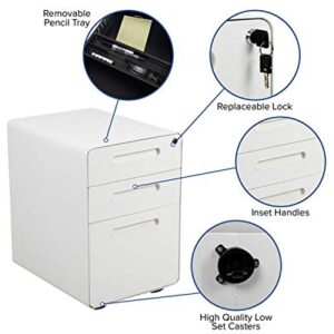 Flash Furniture Wren Ergonomic 3-Drawer Mobile Locking Filing Cabinet with Anti-Tilt Mechanism and Hanging Drawer for Legal & Letter Files, White