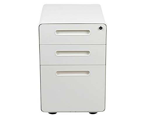 Flash Furniture Wren Ergonomic 3-Drawer Mobile Locking Filing Cabinet with Anti-Tilt Mechanism and Hanging Drawer for Legal & Letter Files, White