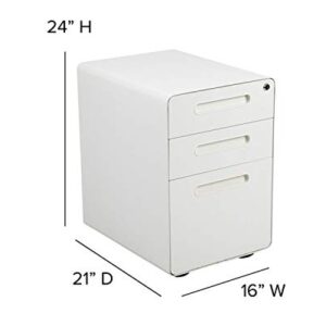 Flash Furniture Wren Ergonomic 3-Drawer Mobile Locking Filing Cabinet with Anti-Tilt Mechanism and Hanging Drawer for Legal & Letter Files, White