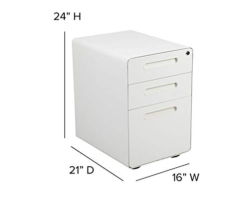 Flash Furniture Wren Ergonomic 3-Drawer Mobile Locking Filing Cabinet with Anti-Tilt Mechanism and Hanging Drawer for Legal & Letter Files, White