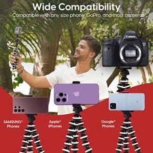 TALK WORKS Flexible Tripod for iPhone, Android, Camera - Bendable Legs, Adjustable Stand Holder with Mini Wireless Remote for Selfies, Vlogging, Beauty/Makeup, Live Streaming/Recording - Black