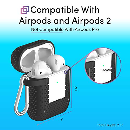 TALK WORKS AirPods Case Cover with Keychain - Protective Hard Silicone Skin for AirPods Keychain Case Clip Carabiner Wireless Charging Compatible with Apple Air Pod Carrying Case Series 1 & 2 - Black