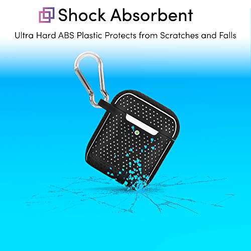 TALK WORKS AirPods Case Cover with Keychain - Protective Hard Silicone Skin for AirPods Keychain Case Clip Carabiner Wireless Charging Compatible with Apple Air Pod Carrying Case Series 1 & 2 - Black