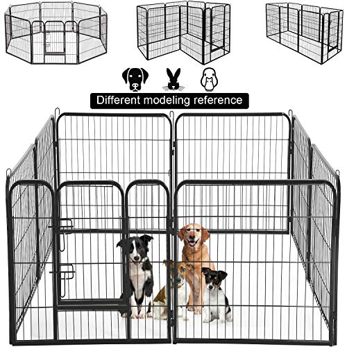 Dog Playpen 8 Panels 40 Inches Dog Pen Extra Large Indoor Outdoor Back or Front Yard Fence Cage Fencing Doggie Rabbit Cats Outside Fences with Door Dog Fence Playpen Heavy Duty Exercise Pen Dog Crate